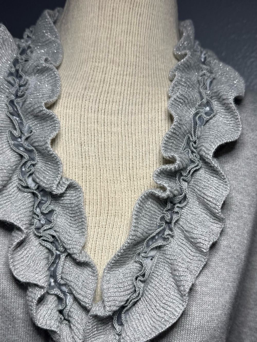 Charter Club Light Gray Ruffle-Front Cardigan - Picture 2 of 5